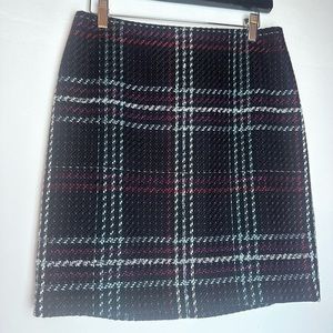 ♦️ White House Black Market Mini Pencil Skirt Black Silver Red Blue Tweed Size 0